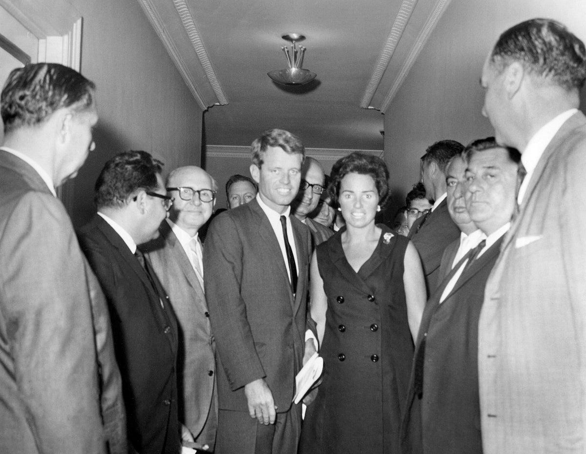 Robert F. “Bobby” Kennedy and wife Ethel Skakel Kennedy at a convention of the Amalgamated Clothing and Textile Worker’s Union (ACTWU), Hudson Valley Area Joint Board, circa 1960. Kennedy would go on to become attorney general in January 1961; he represented New York in the Senate from January 1965 until his assassination in June 1968. Courtesy M.E. Grenander Department Of Special Collections & Archives, University At Albany, SUNY