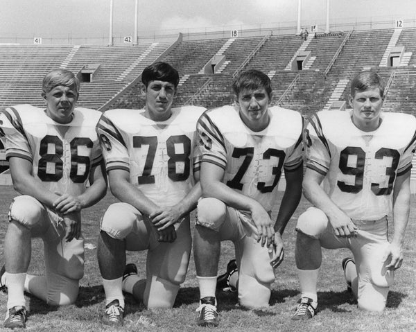 LSU’s starting defensive front going into its game with Baylor on Oct. 3, 1970. From left, end Buddy Millican, tackle Ronnie Estay, tackle John Sage and end Arthur Davis. The Times-Picayune