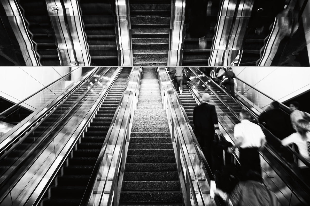 Escalator to departure at the United Terminal in O’Hare Airport. Lauri Novak