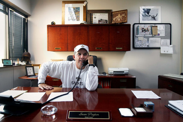 New Orleans Saints head coach Sean Payton makes a phone call in his office at Saints Camp on August 10, 2009. Rusty Costanza / The Times-Picayune