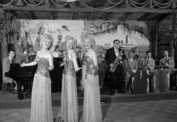 The Boyd Sisters in front of a band at the Last Frontier Hotel, circa 1945. Courtesy MANIS COLLECTION, UNLV University Libraries Special Collections & Archives