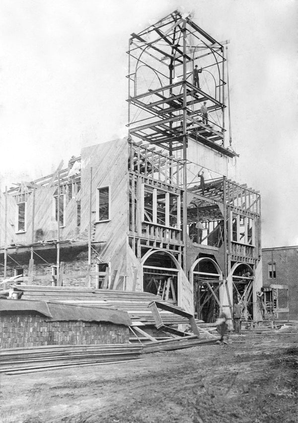 Construction of the Staunton firehouse at the corner of Central and Baldwin streets, in an 1890s photograph. Courtesy Schwartz Collection