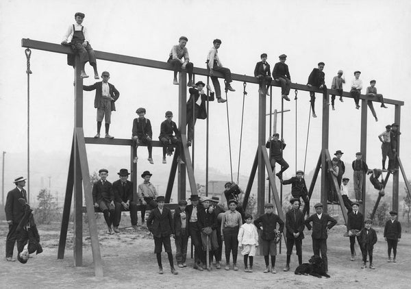 A group of boys pose on a big jungle gym at Seattle’s first public playground at 14th Avenue South and South Washington Street, circa 1905. Courtesy Seattle Public Library