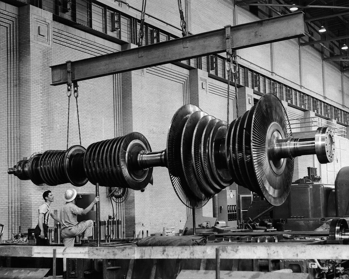 A large turbine at the Niagara Mohawk Steam Plant in Glenmont, 1954. Courtesy Times Union Historic Images