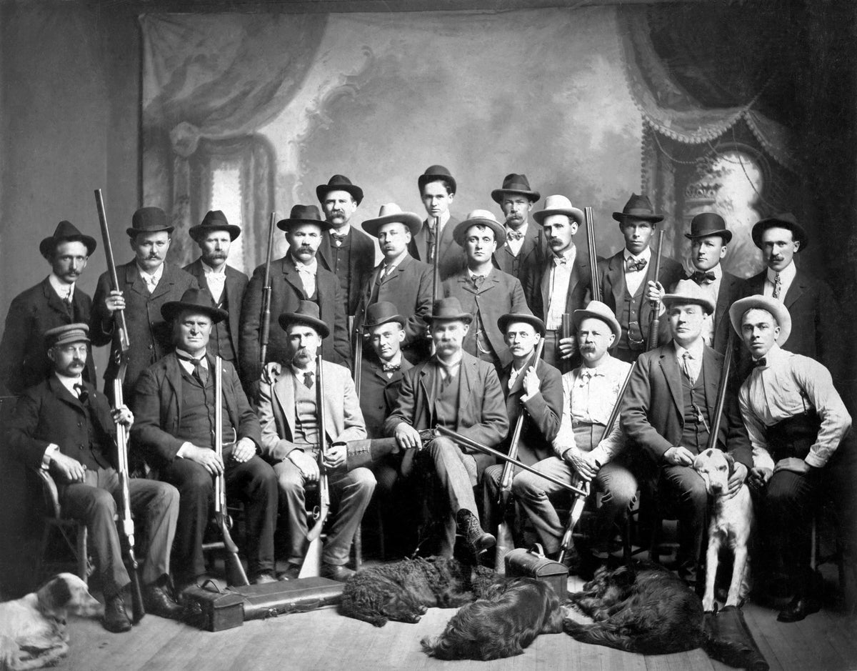 Members of the St. Peter Gun Club, circa 1905. Included in the photograph are Otto Miller, Pete Karpen, Al Block, Joe Lurth, George Johnson, Henry Rinkel, and George Nutter. Courtesy Nicollet County Historical Society