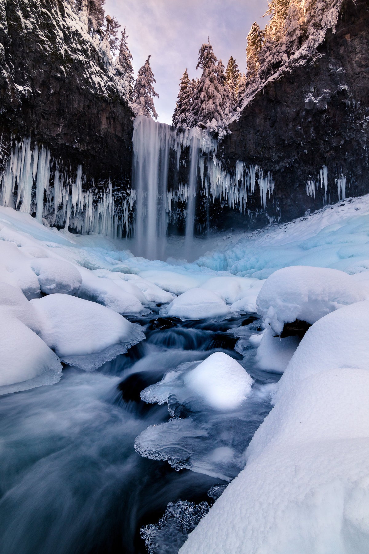 Tamanawas Falls on the east side of Mount Hood wearing its winter whites, 2016. Courtesy Wade Hewitt