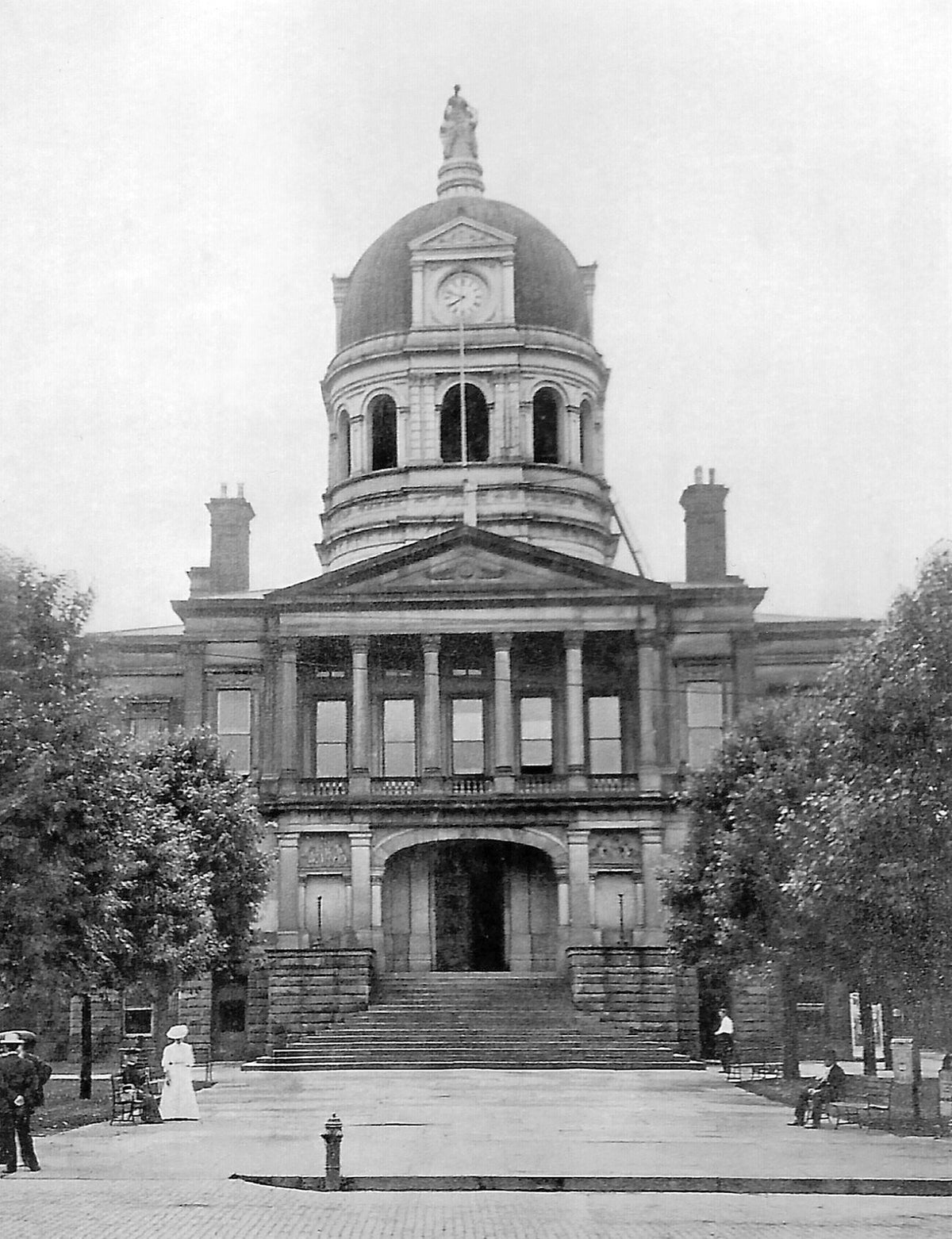 The Tuscarawas County Courthouse on the square in New Philadelphia shortly after it was built in the 1880s. The cornerstone was laid on October 25, 1882 and the building was completed six years later. This is the third courthouse. Courtesy Renee Parker