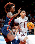 South Carolina’s Zia Cooke (1) drives to the basket as Auburn’s Amoura Graves (1) pressures during the first half of action on Feb. 17, 2022, in Colonial Life Arena. Tracy Glantz / The State