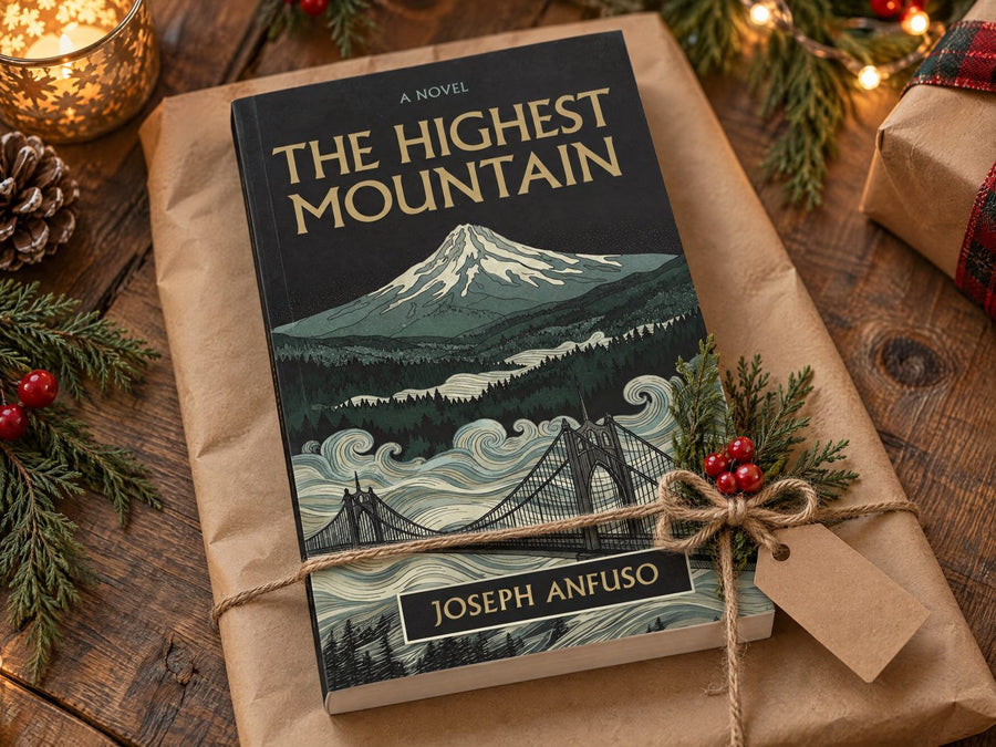 The book on kraft paper tied with twine for a holiday gift